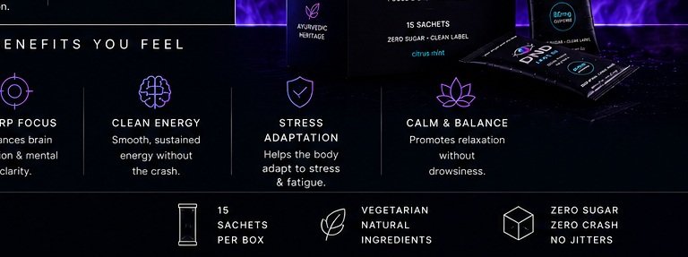 DND benefits — sharp focus, clean energy, stress adaptation, calm and balance